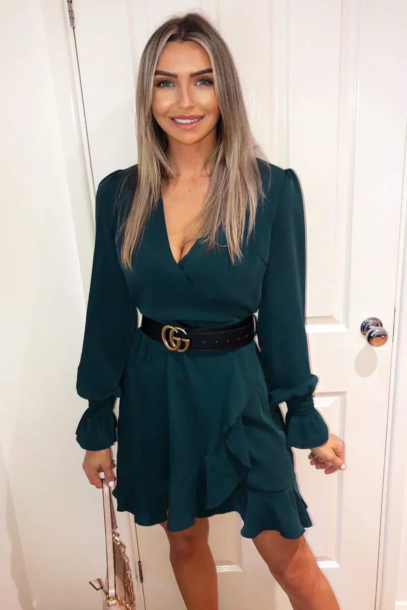 Teal Wrap Frill Hem Dress sold by AX Paris product image thumbnail 3