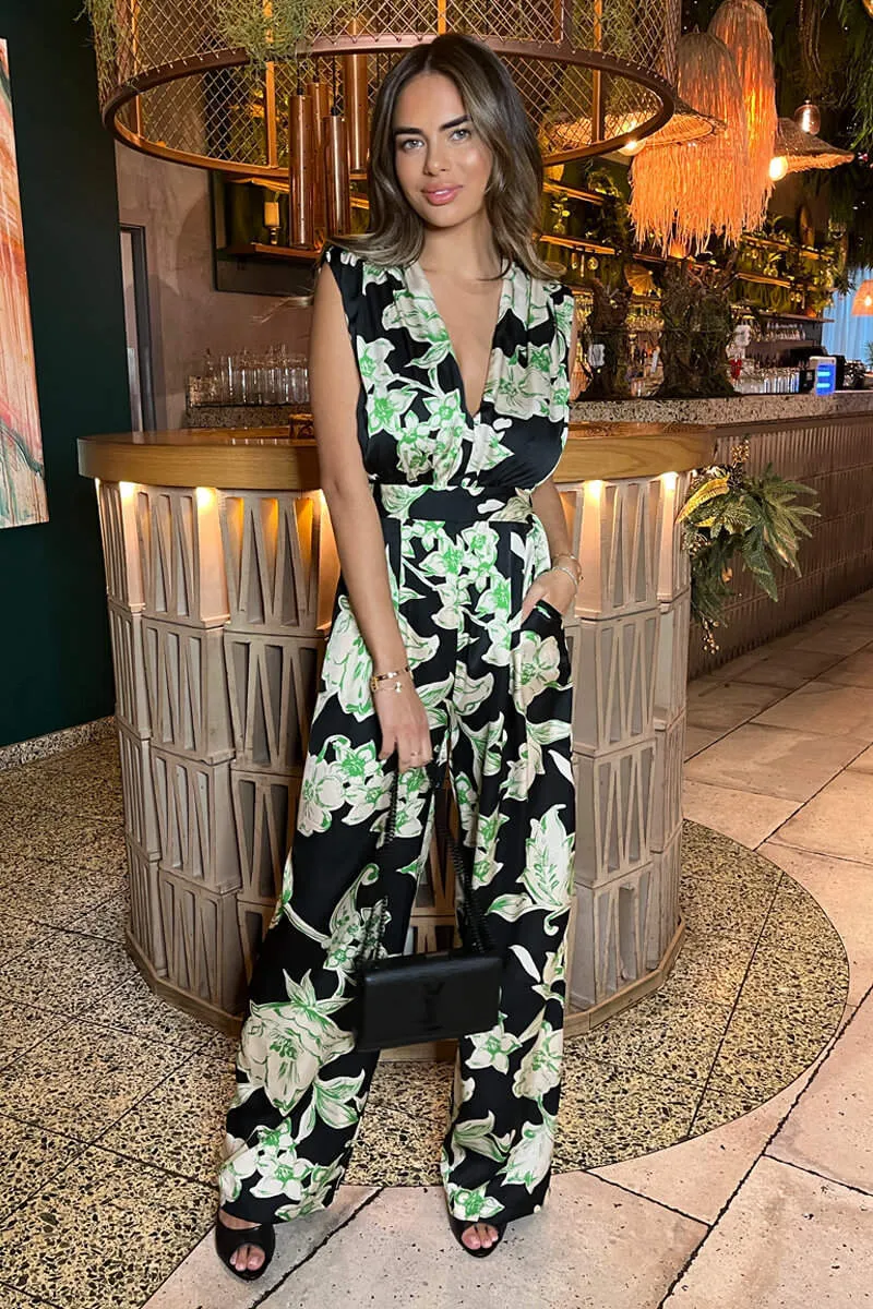 Multi Floral Print V Neck Sleeveless Jumpsuit sold by AX Paris product image thumbnail 2