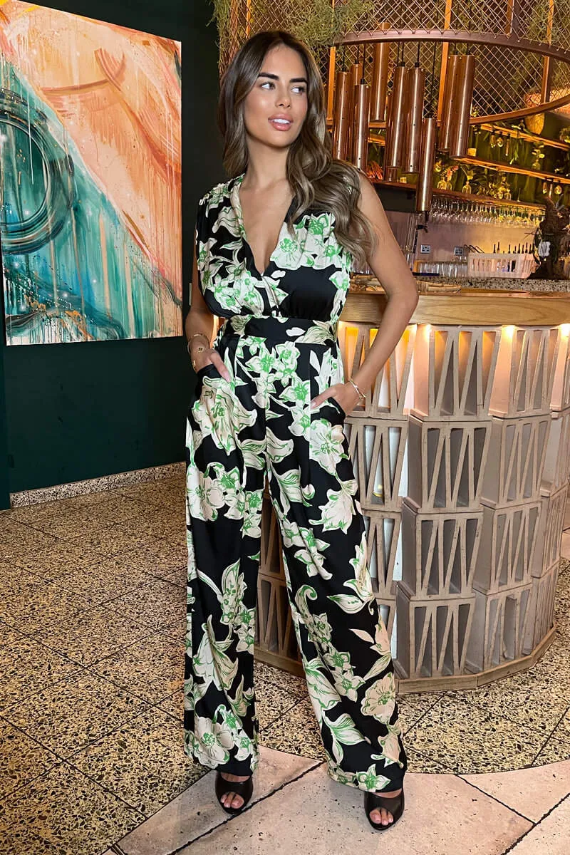 Multi Floral Print V Neck Sleeveless Jumpsuit sold by AX Paris product image thumbnail 3