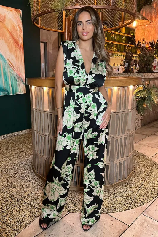 Multi Floral Print V Neck Sleeveless Jumpsuit sold by AX Paris