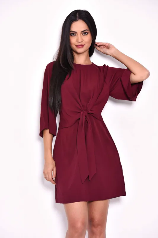 Plum Tie Waist Flared Mini Dress sold by AX Paris