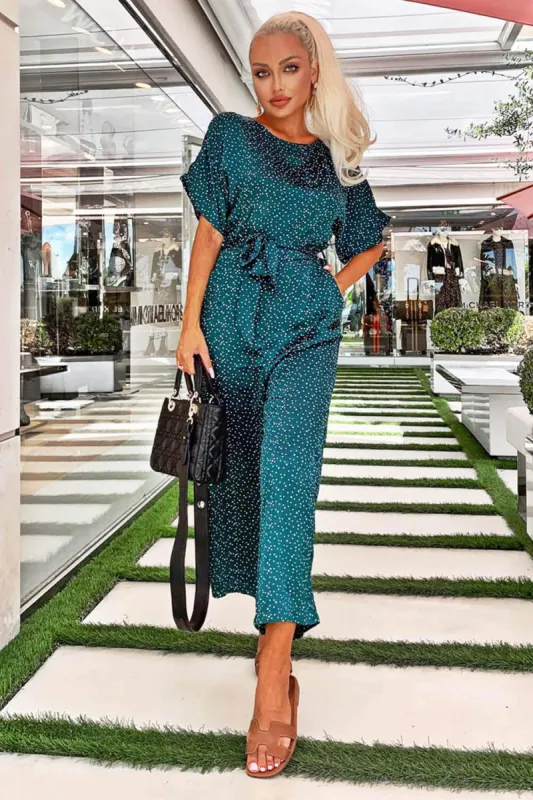 Teal Polka Dot Culotte Jumpsuit sold by AX Paris