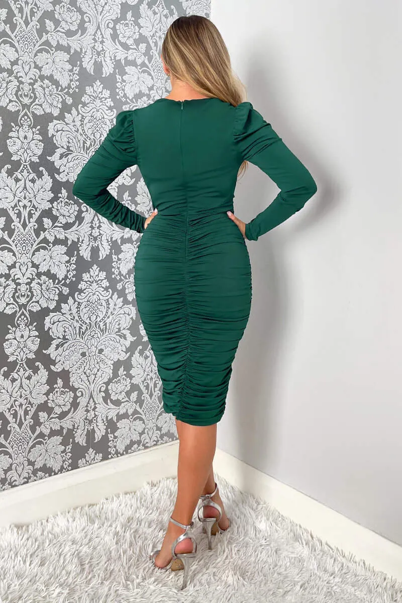Teal Ruched Long Sleeve Cross Front Midi Dress sold by AX Paris product image thumbnail 4