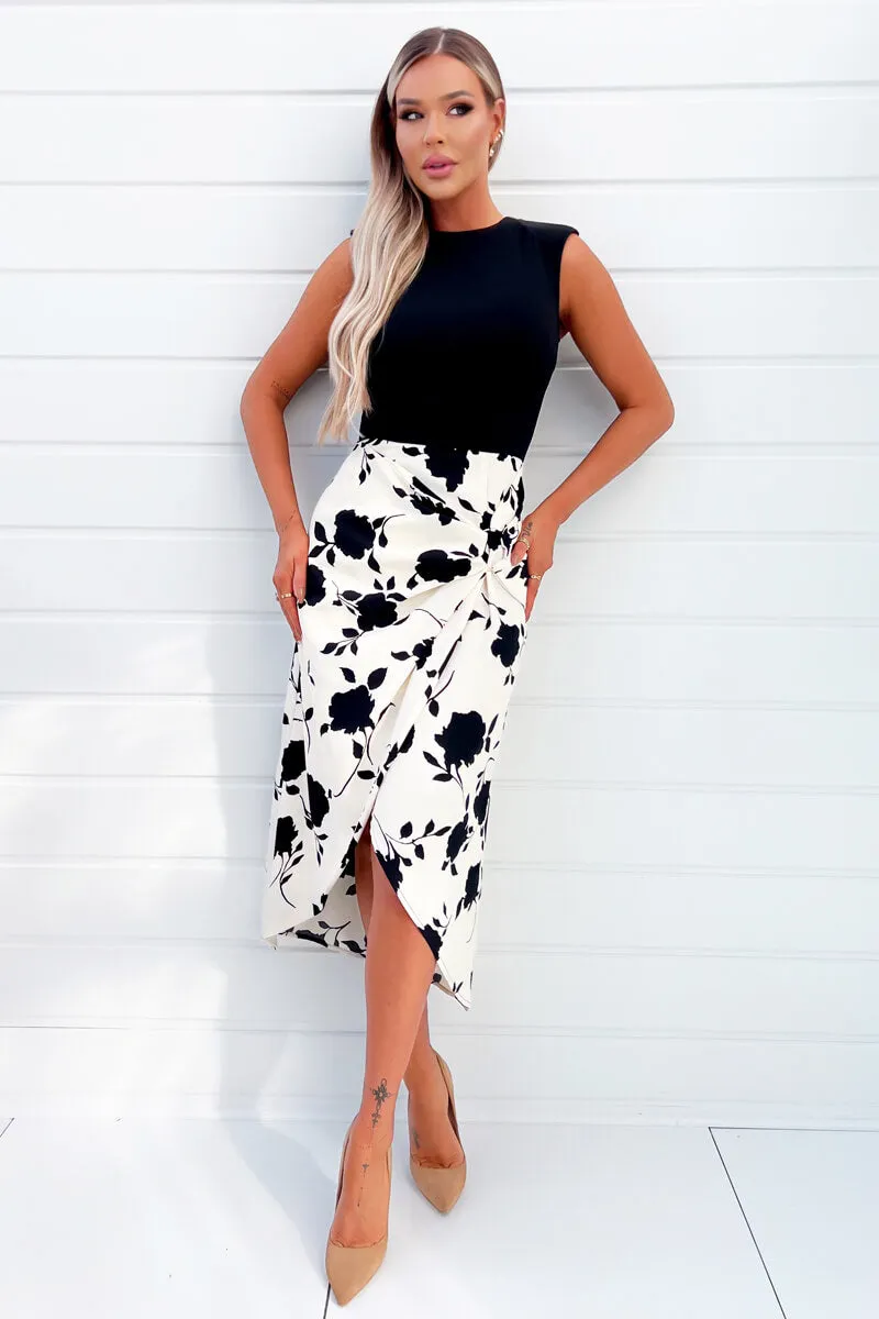 Black And Cream 2 In 1 Floral Printed Midi Dress sold by AX Paris product image thumbnail 2