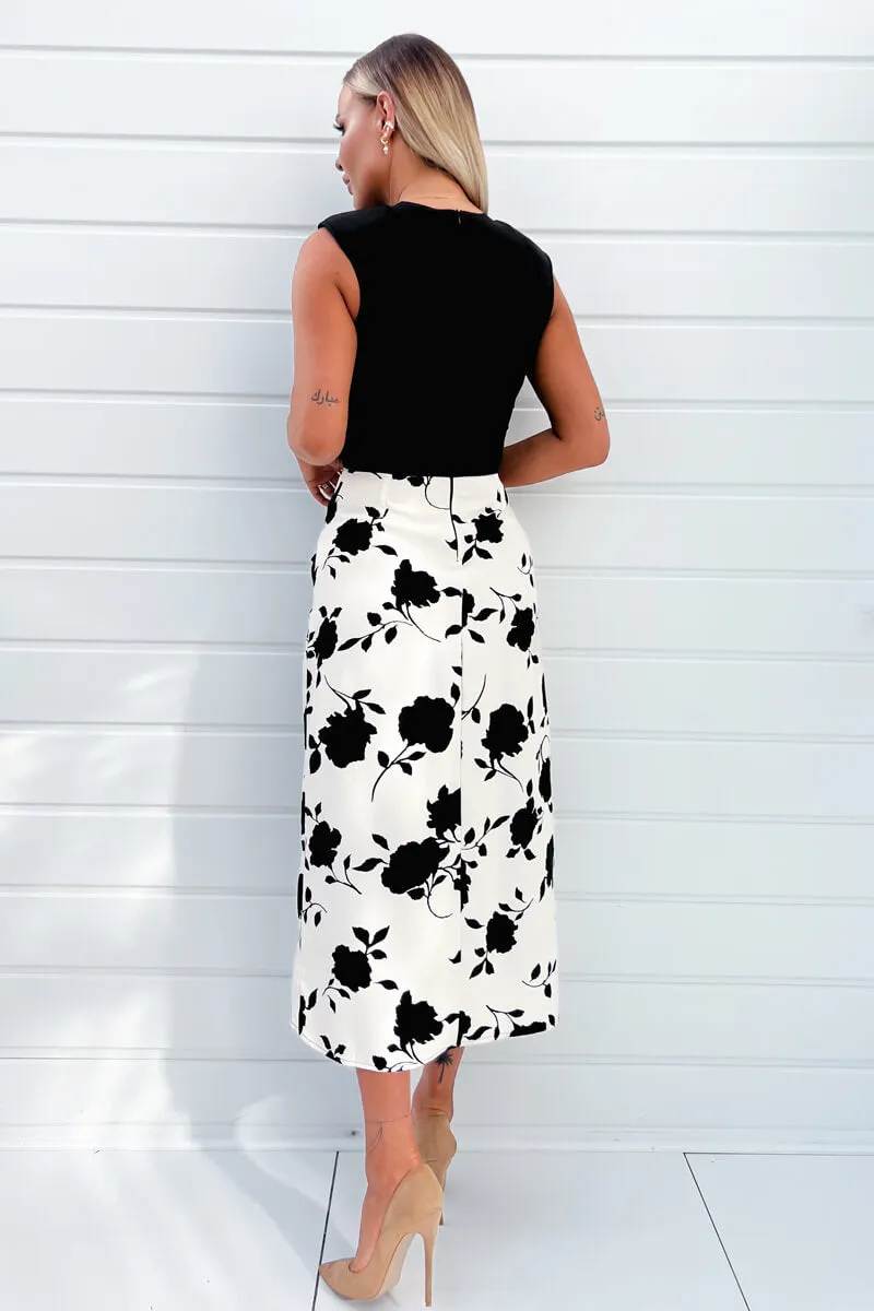 Black And Cream 2 In 1 Floral Printed Midi Dress sold by AX Paris product image thumbnail 4