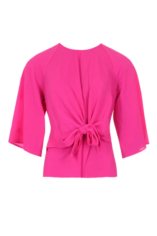 Cerise Flared Sleeve Tie Waist Detail Top sold by AX Paris product image thumbnail 4