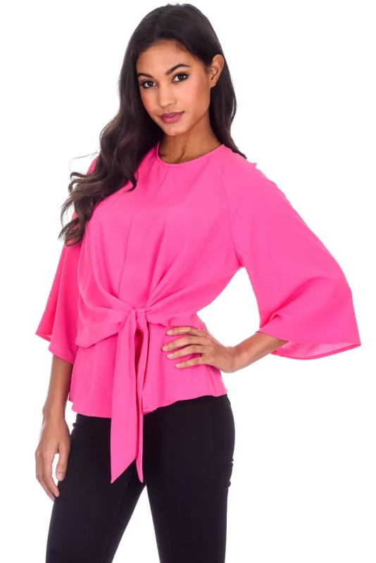 Cerise Flared Sleeve Tie Waist Detail Top sold by AX Paris