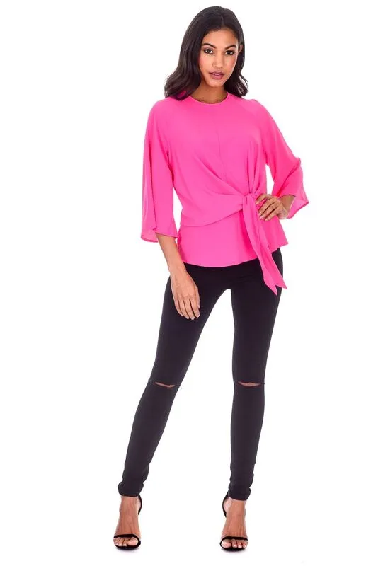 Cerise Flared Sleeve Tie Waist Detail Top sold by AX Paris product image thumbnail 2