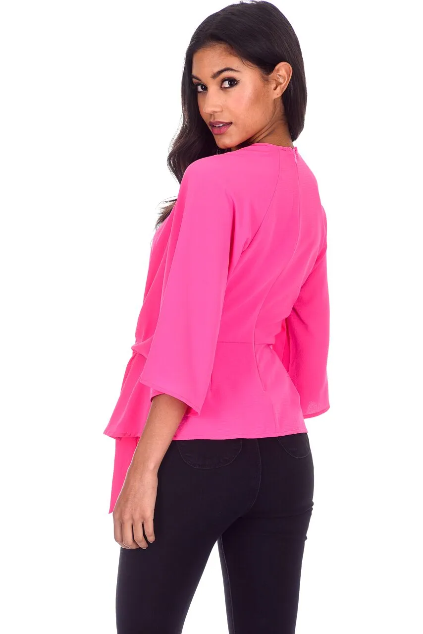 Cerise Flared Sleeve Tie Waist Detail Top sold by AX Paris product image thumbnail 3