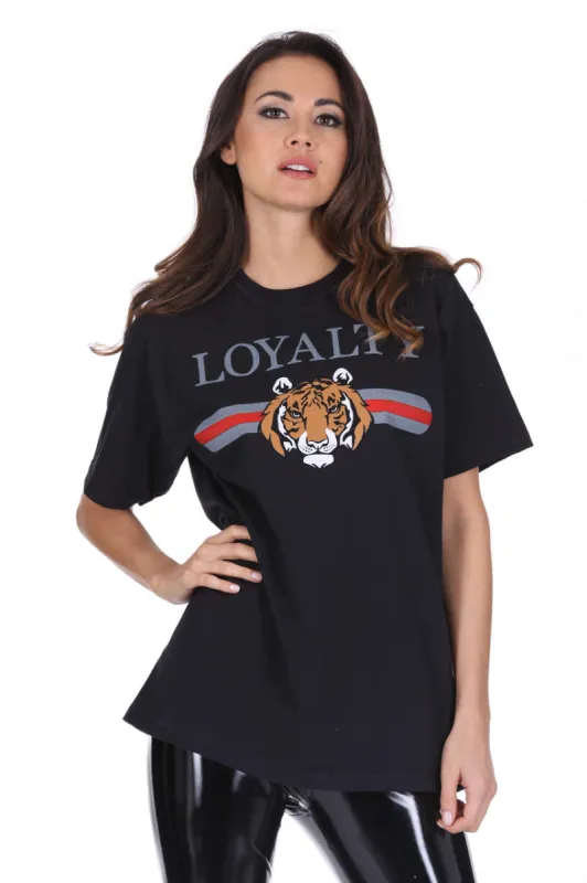 Black Loyalty Tiger Print T-Shirt sold by AX Paris