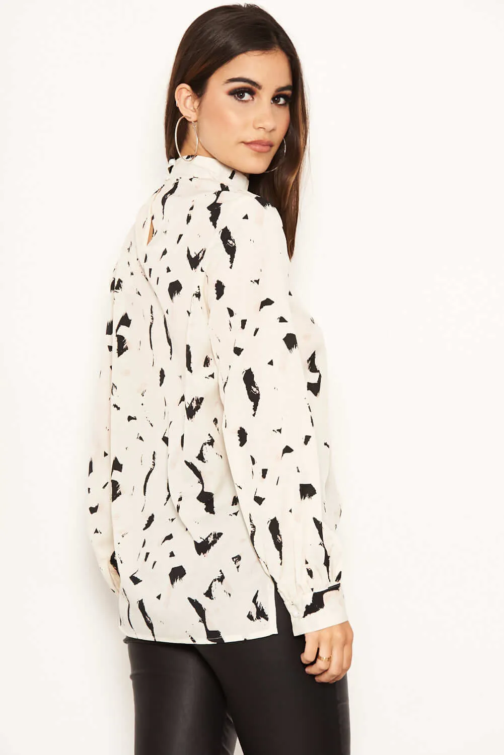 Cream Abstract Print High Neck Top sold by AX Paris product image thumbnail 3
