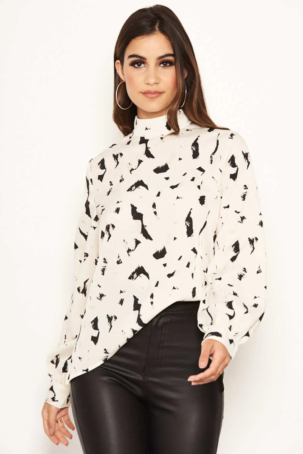 Cream Abstract Print High Neck Top sold by AX Paris product image thumbnail 4