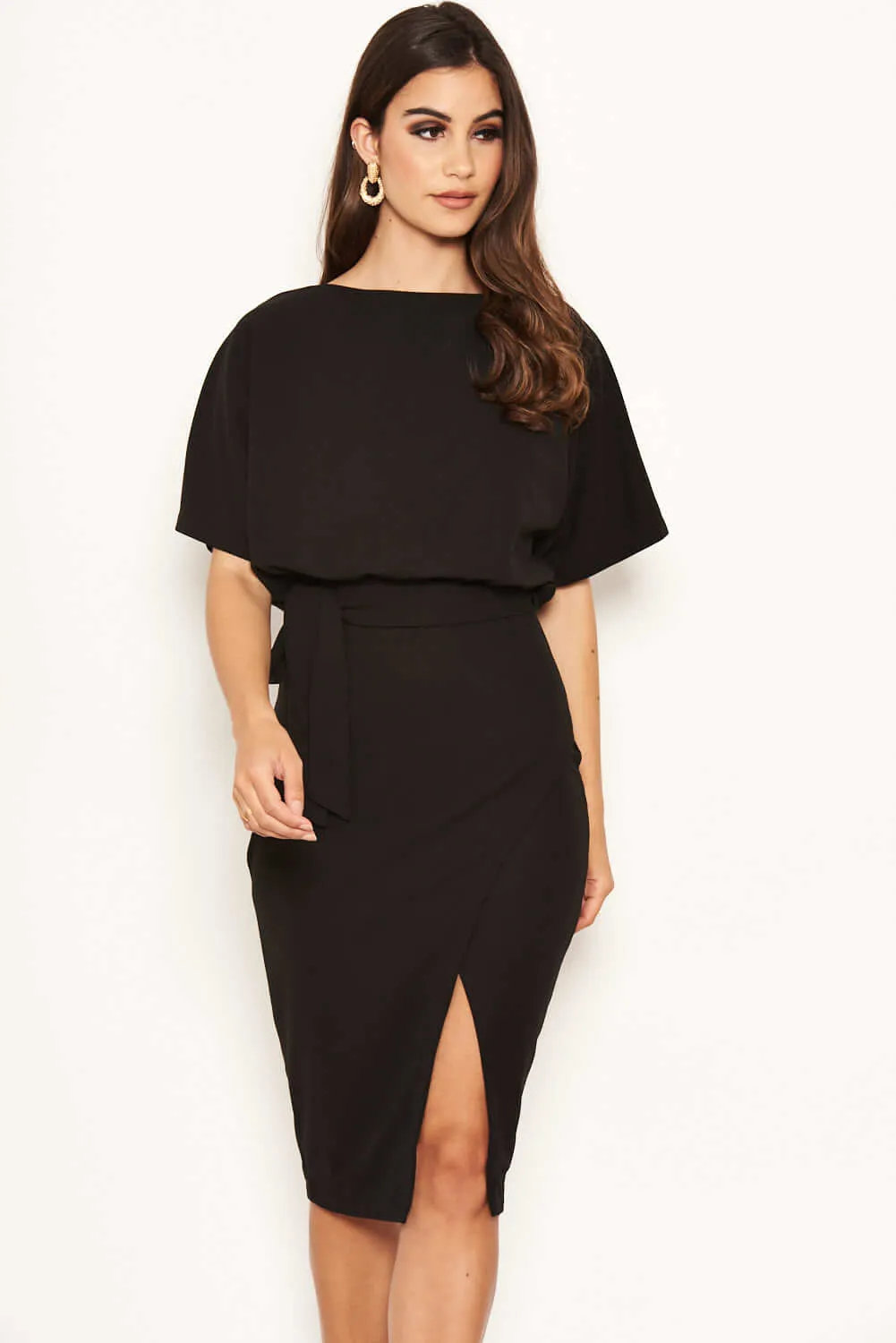 Black Tie Waist Midi Dress sold by AX Paris