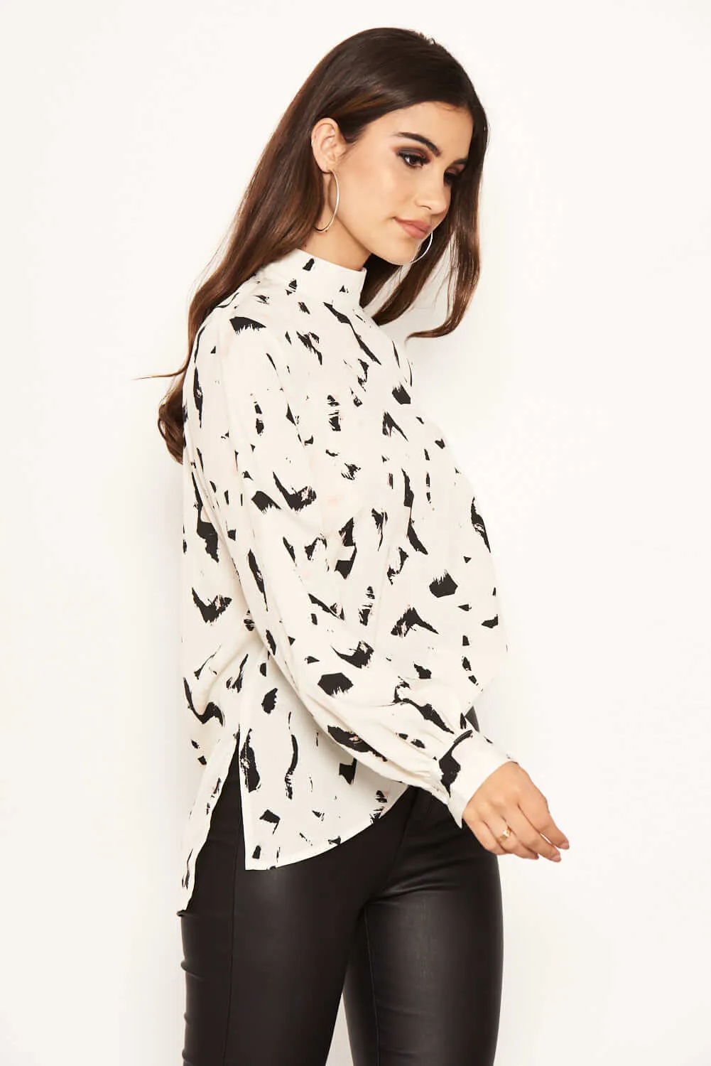 Cream Abstract Print High Neck Top sold by AX Paris product image thumbnail 5