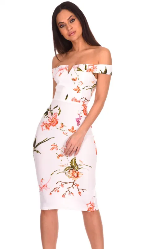 Cream Floral Notch Front Midi Dress sold by AX Paris