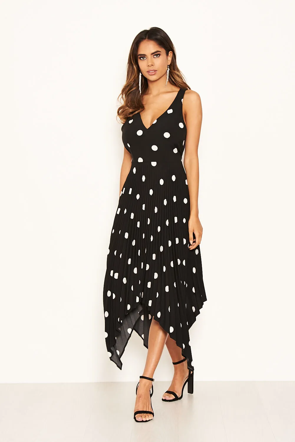 Black Polka Dot Pleated Dress sold by AX Paris product image thumbnail 4