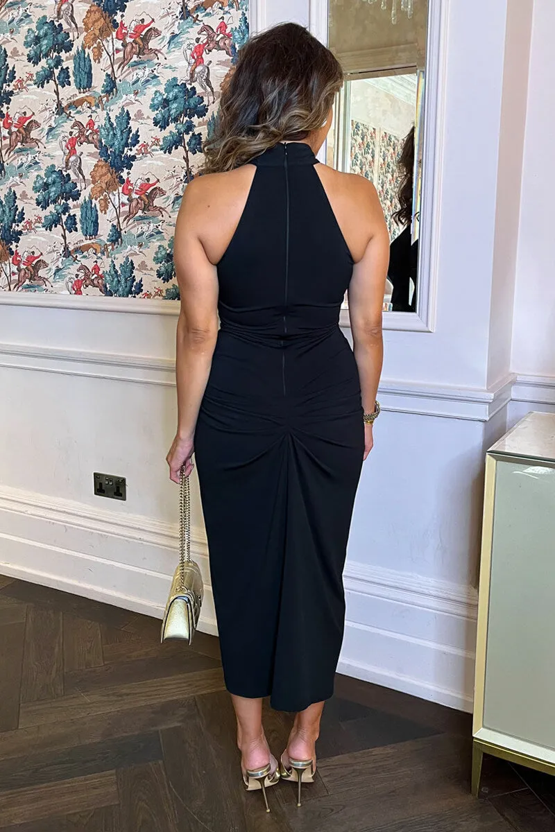 Black Halter Neck Knot Skirt Midi Dress sold by AX Paris product image thumbnail 5