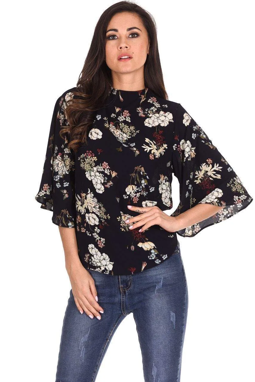 Navy Floral Print Top sold by AX Paris