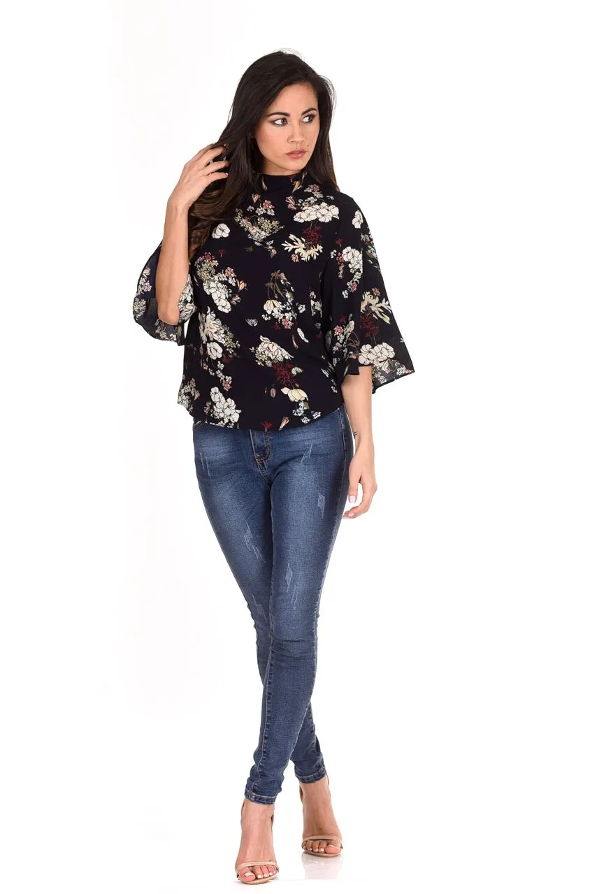 Navy Floral Print Top sold by AX Paris product image thumbnail 2