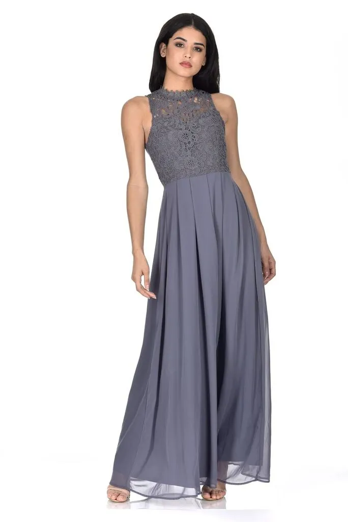 Grey High Neck Crochet Maxi Dress sold by AX Paris
