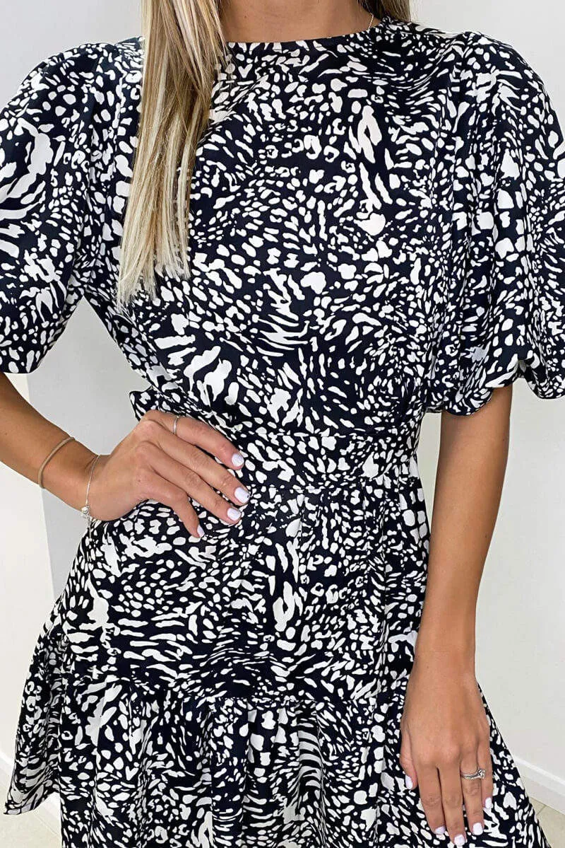 Black Multi Print Puff Sleeve Skater Dress sold by AX Paris product image thumbnail 5