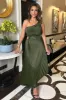 Olive One Shoulder Pleated Satin Midi Dress sold by AX Paris