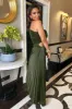 Olive One Shoulder Pleated Satin Midi Dress sold by AX Paris