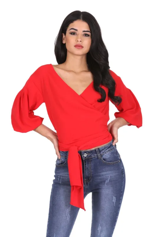 Red Wrap Crop Top sold by AX Paris