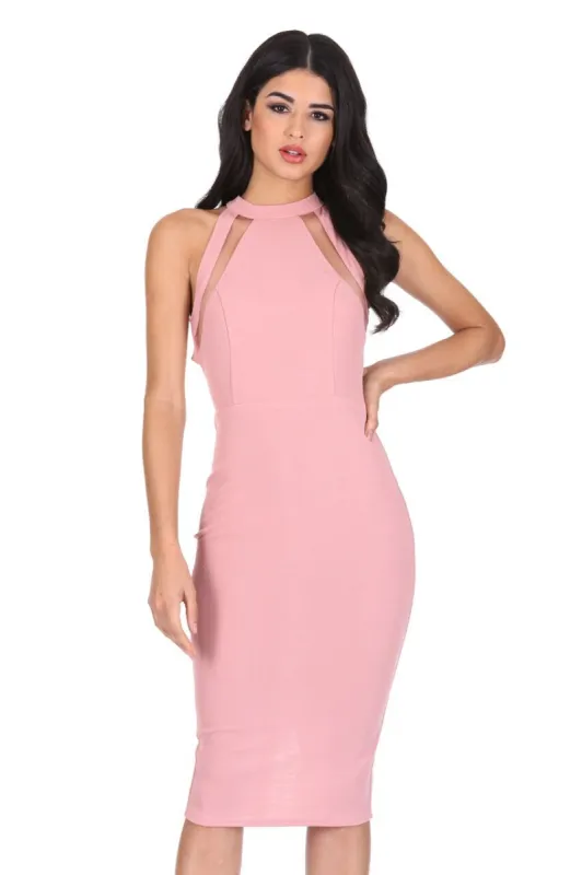 Blush Mesh Detail Bodycon Dress sold by AX Paris