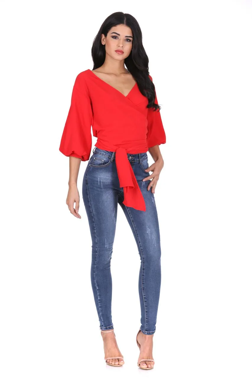 Red Wrap Crop Top sold by AX Paris product image thumbnail 2