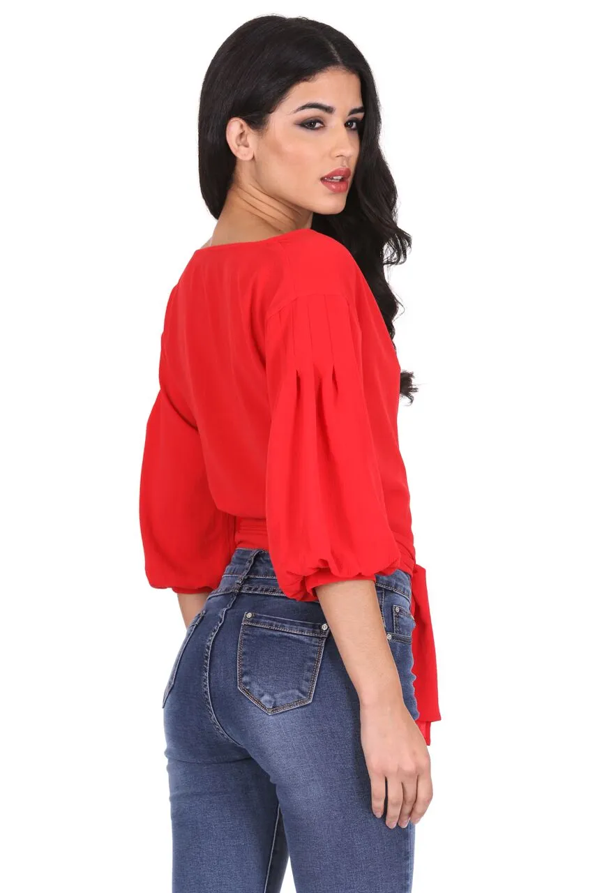 Red Wrap Crop Top sold by AX Paris product image thumbnail 3