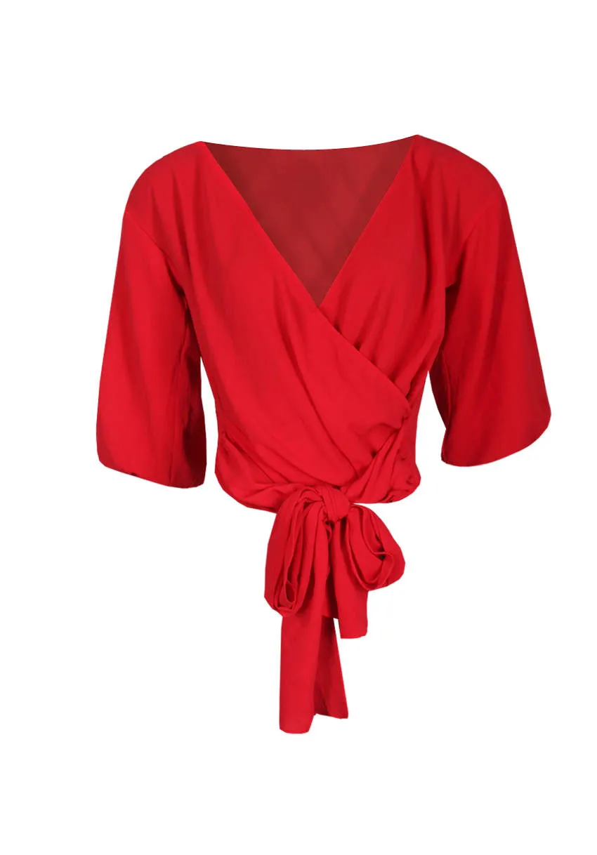 Red Wrap Crop Top sold by AX Paris product image thumbnail 4