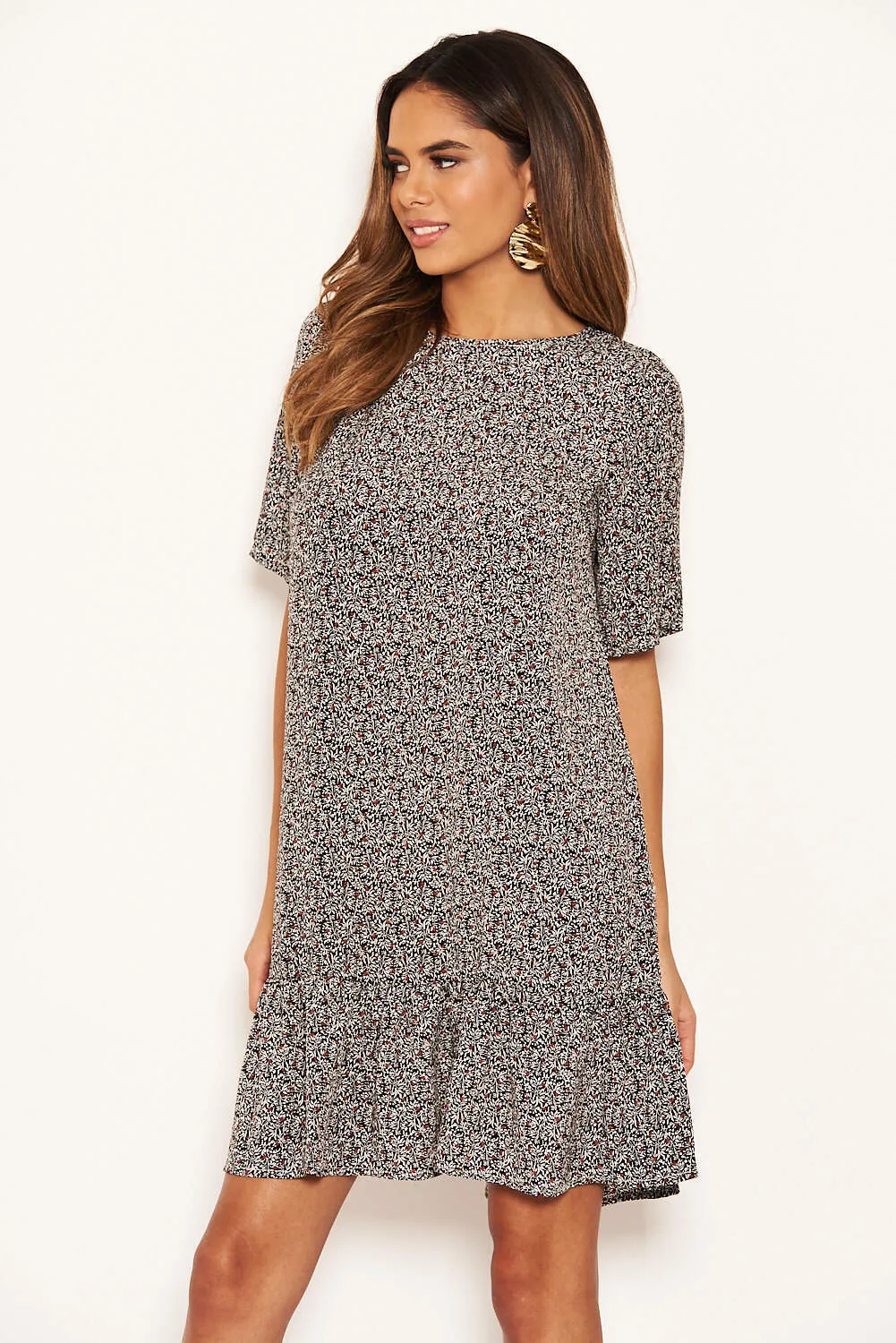 Black Floral Frill Hem Shift Dress sold by AX Paris product image thumbnail 3