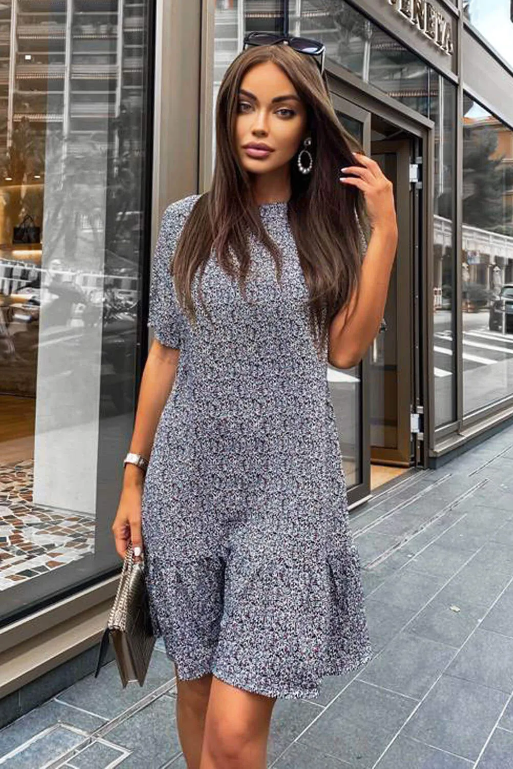 Black Floral Frill Hem Shift Dress sold by AX Paris