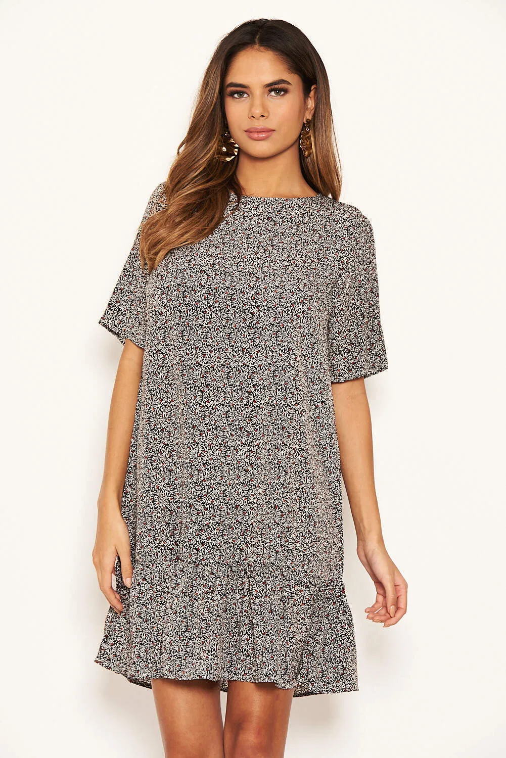 Black Floral Frill Hem Shift Dress sold by AX Paris product image thumbnail 4