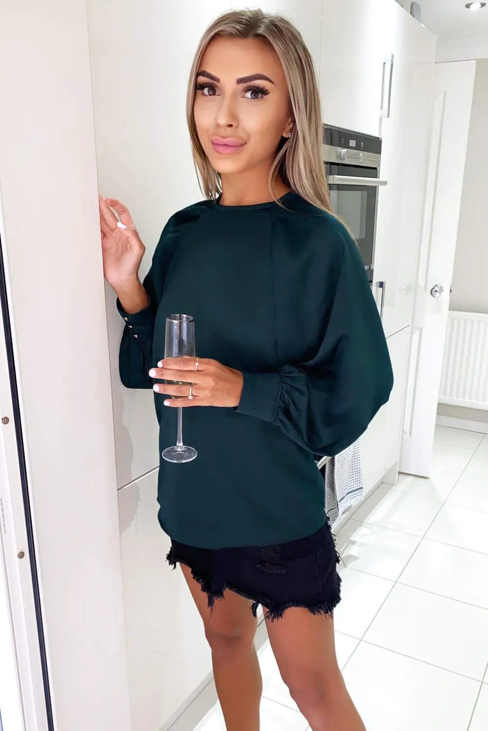 Teal Balloon Sleeve Cuff Top sold by AX Paris product image thumbnail 2