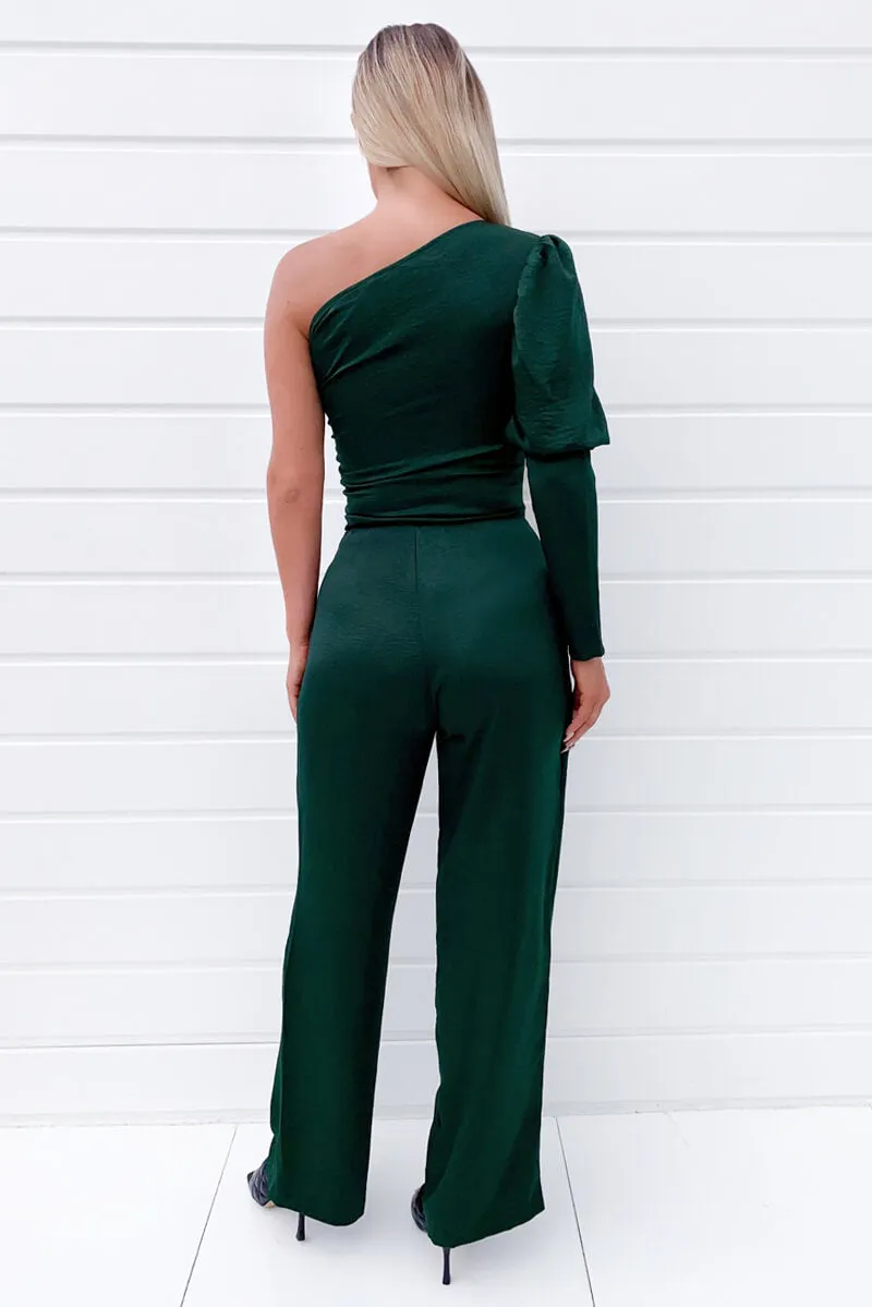 Green One Shoulder Puff Sleeve Jumpsuit sold by AX Paris product image thumbnail 4