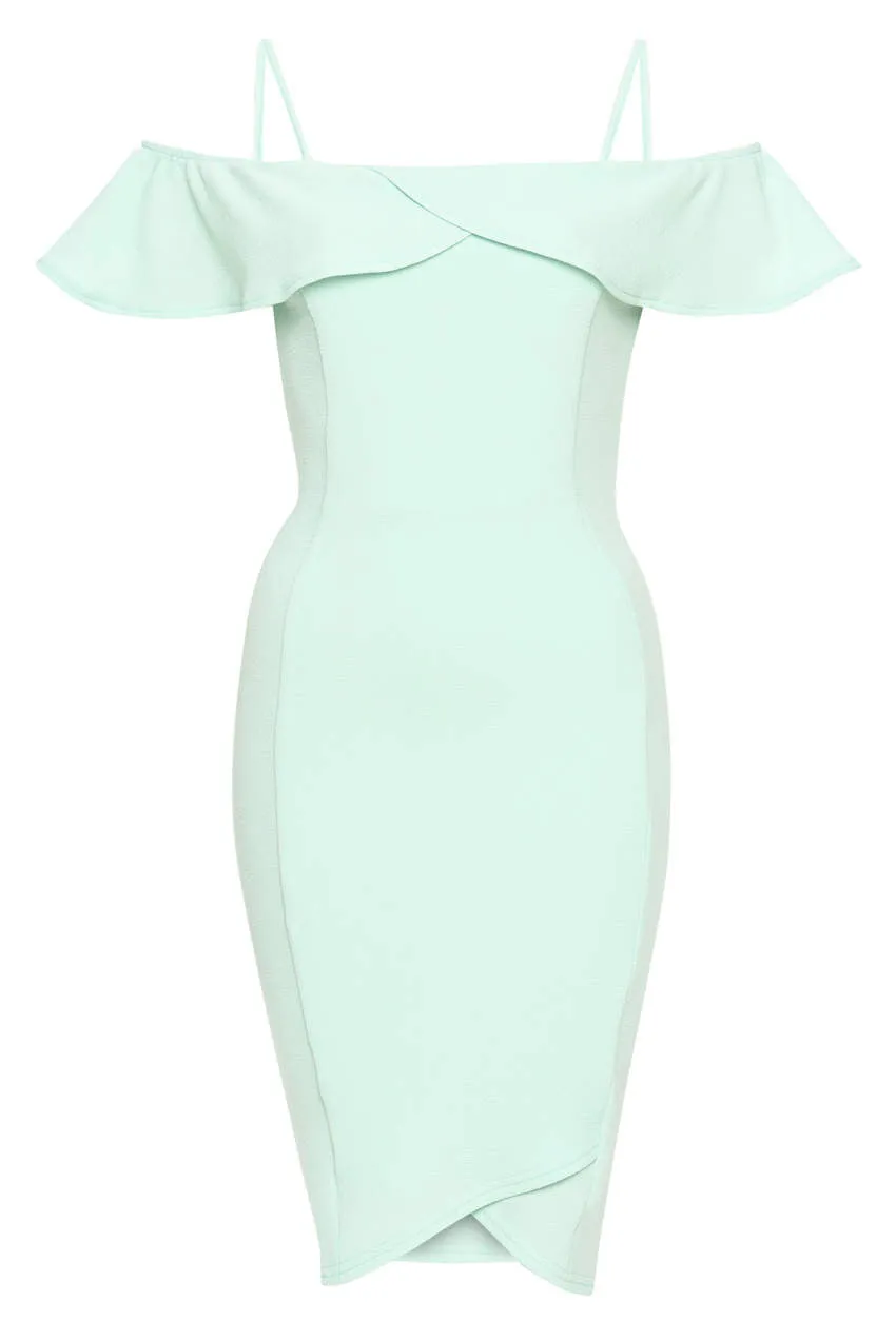 Green Bodycon Midi Dress Featuring A Bardot Frill sold by AX Paris product image thumbnail 4