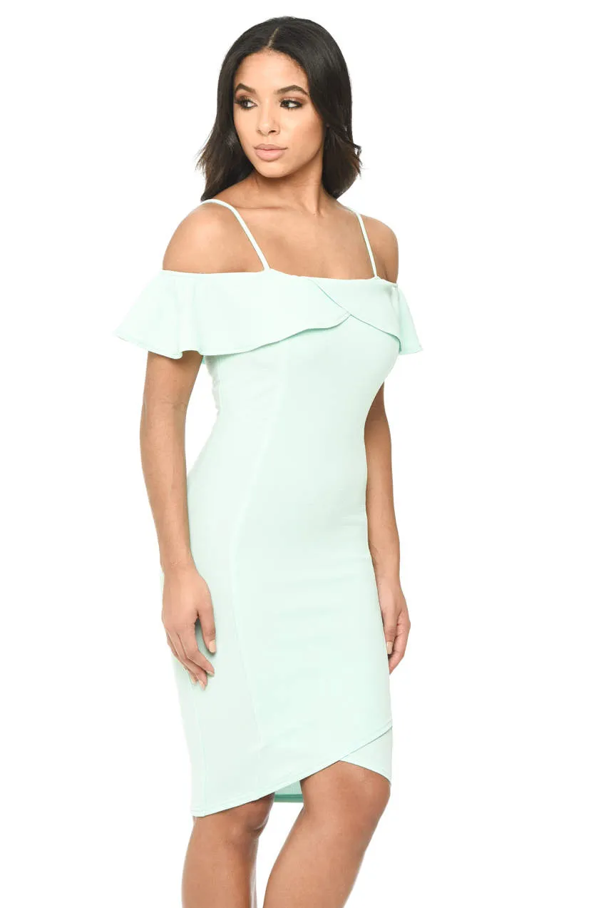 Green Bodycon Midi Dress Featuring A Bardot Frill sold by AX Paris