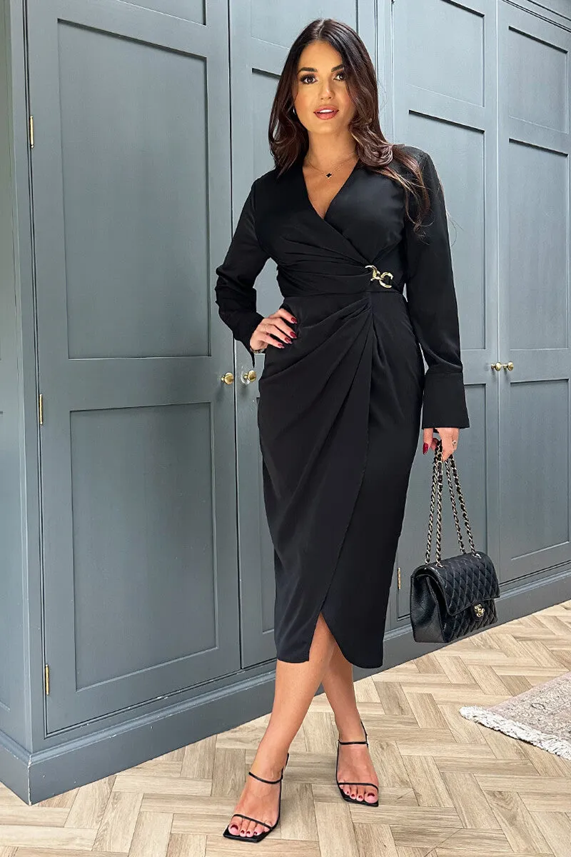 Black Wrap Gold Buckle Midi Dress sold by AX Paris product image thumbnail 2