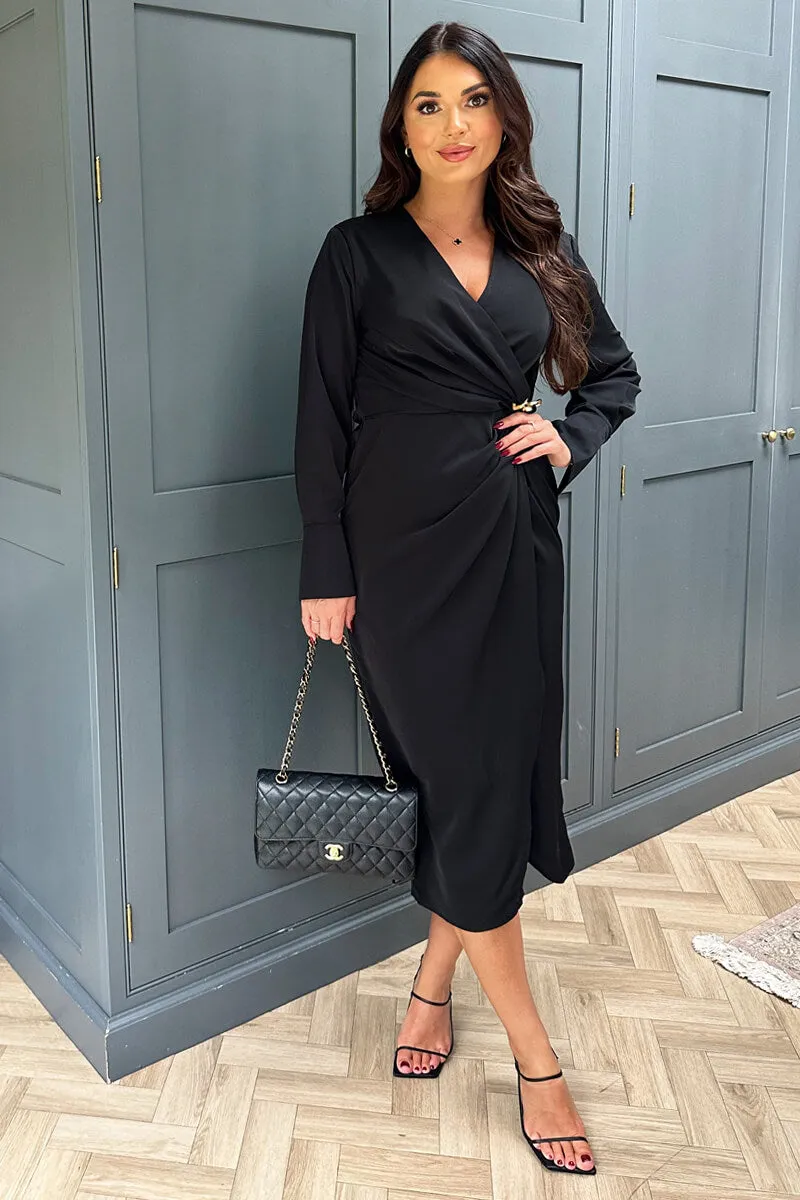 Black Wrap Gold Buckle Midi Dress sold by AX Paris product image thumbnail 3