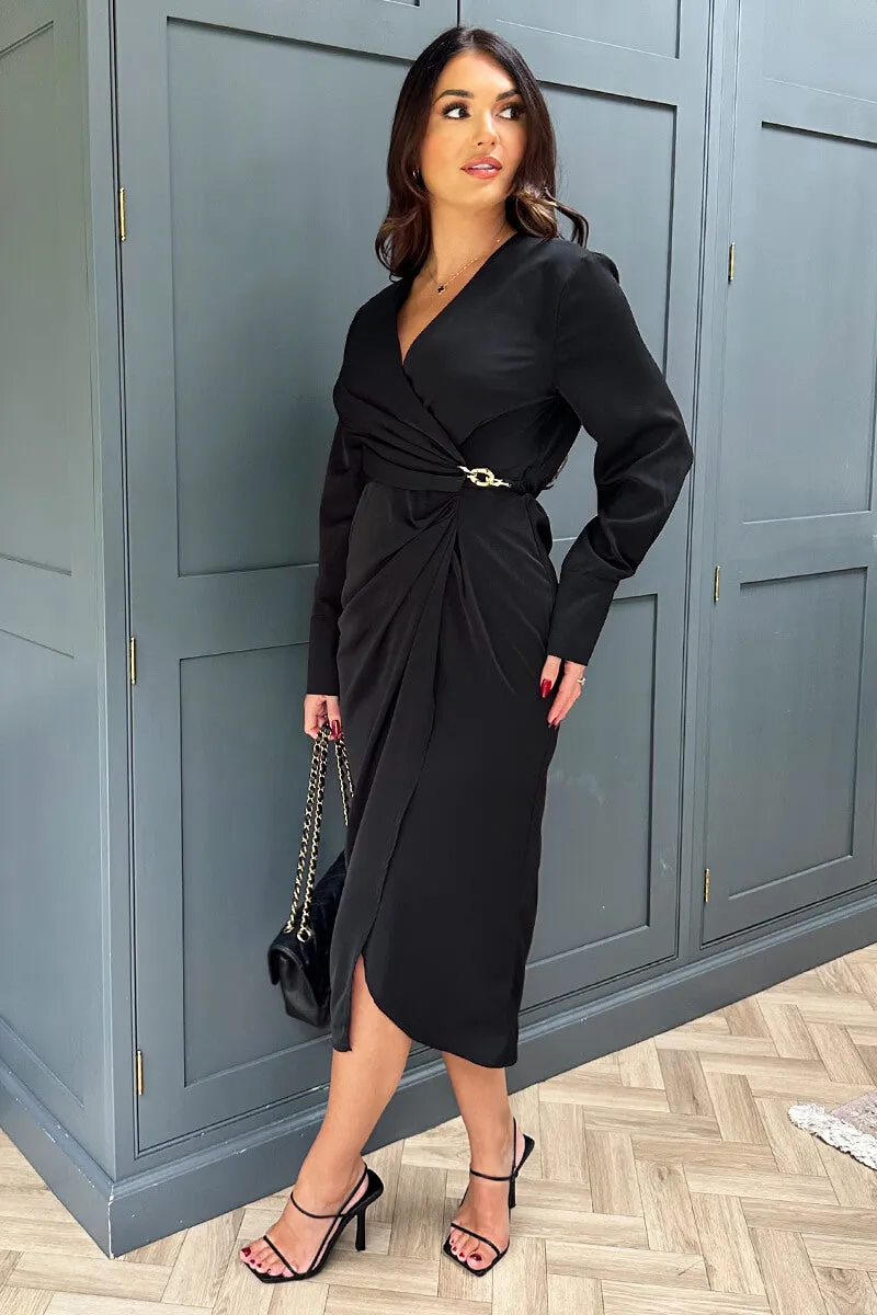 Black Wrap Gold Buckle Midi Dress sold by AX Paris product image thumbnail 4