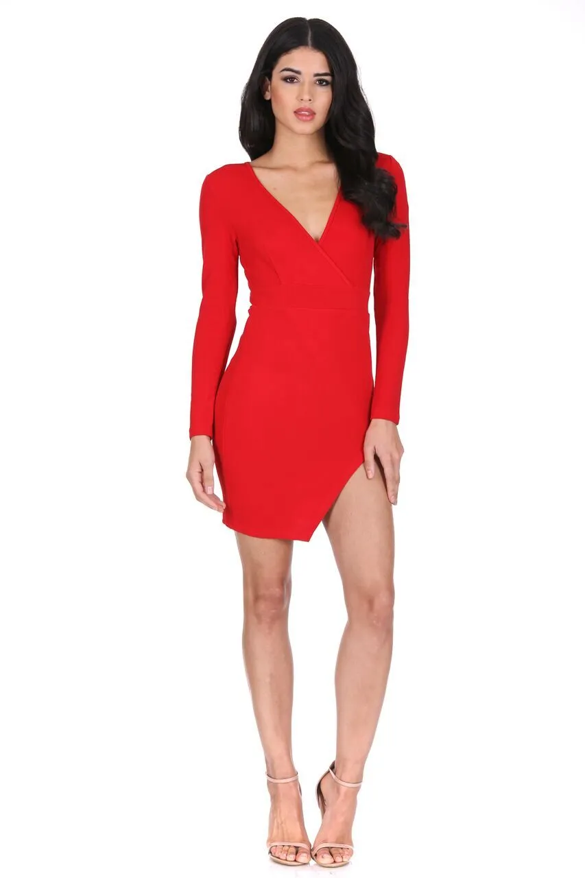 Red Wrap Thigh Split Dress sold by AX Paris product image thumbnail 2