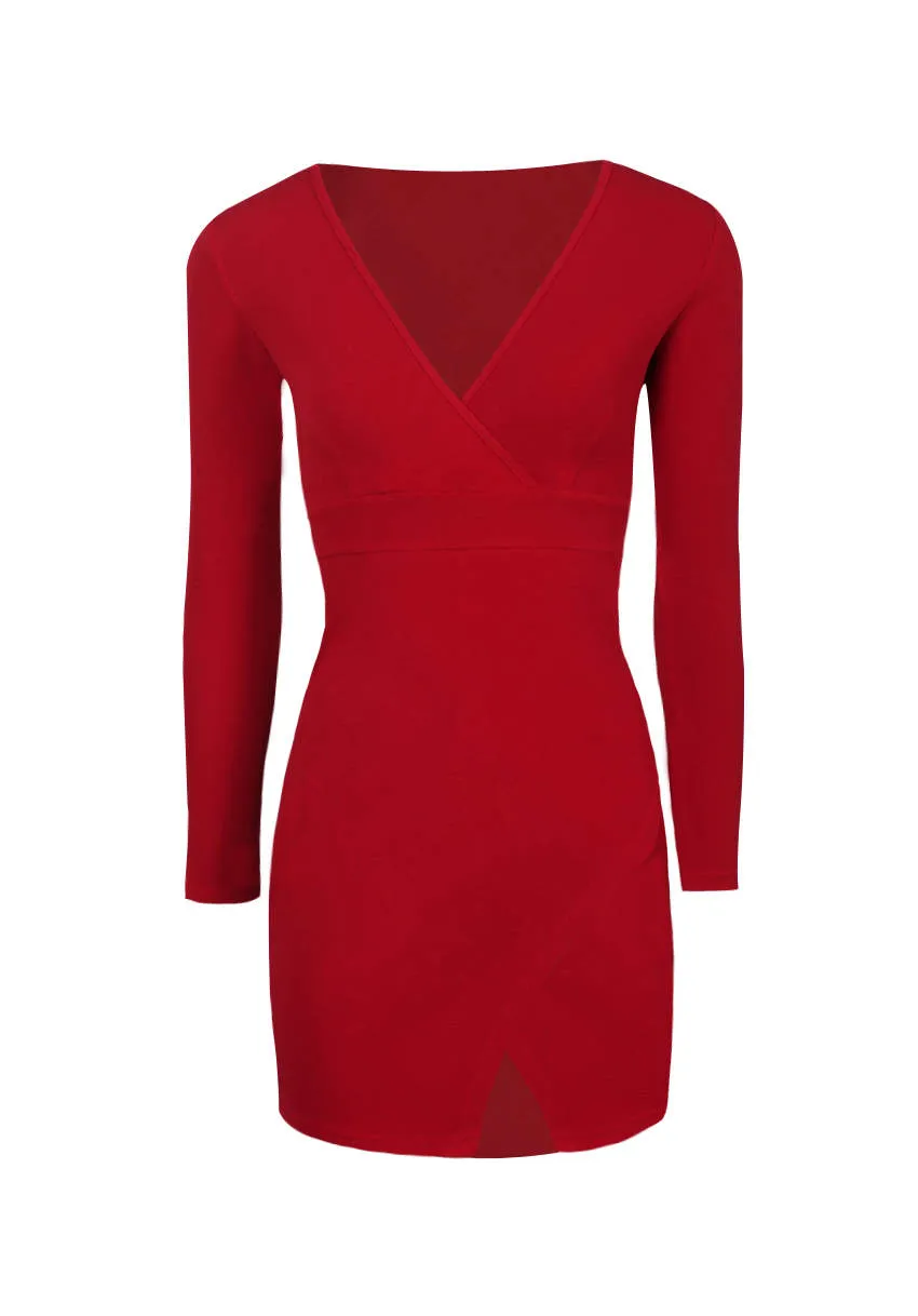 Red Wrap Thigh Split Dress sold by AX Paris product image thumbnail 4