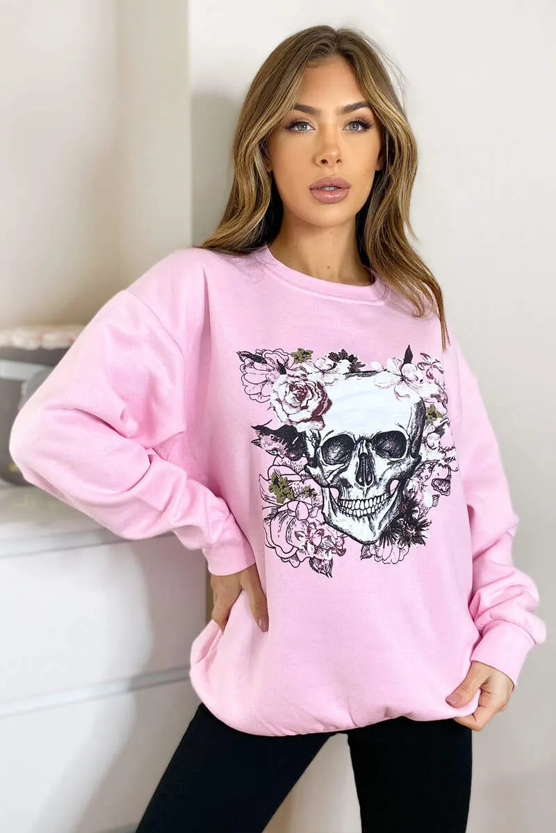 Pink Skull Print Sweatshirt sold by AX Paris