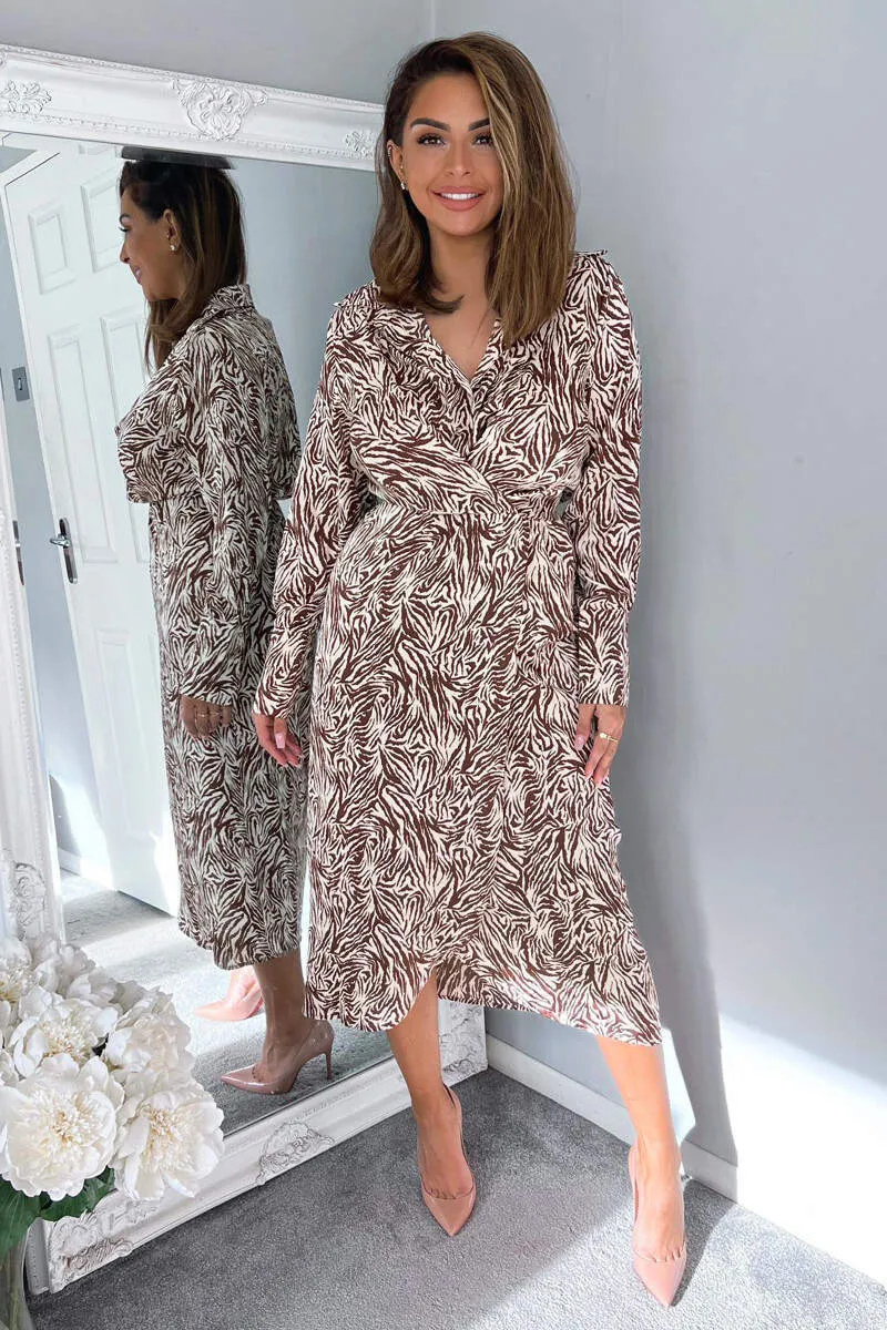 Brown Animal Print Wrap Over Midi Dress sold by AX Paris product image thumbnail 3