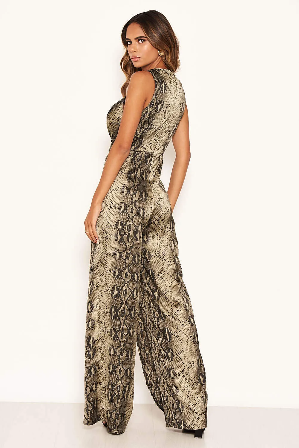 Khaki Snake Print Jumpsuit With Knot Front sold by AX Paris product image thumbnail 4