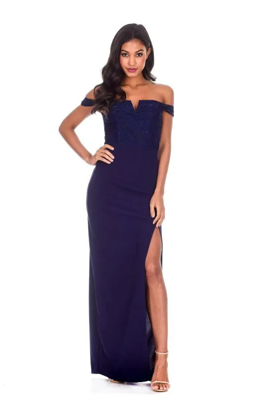 Navy Notch Front Off The Shoulder Maxi dress sold by AX Paris
