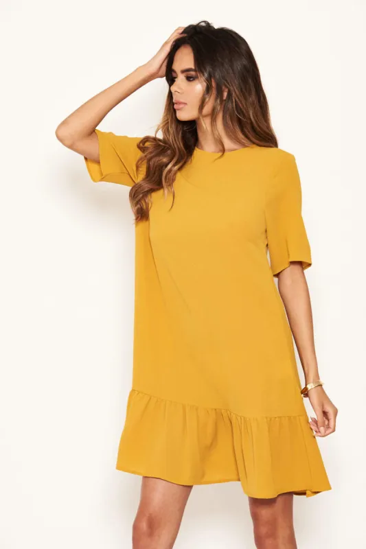Mustard Frill Hem Shift Dress sold by AX Paris
