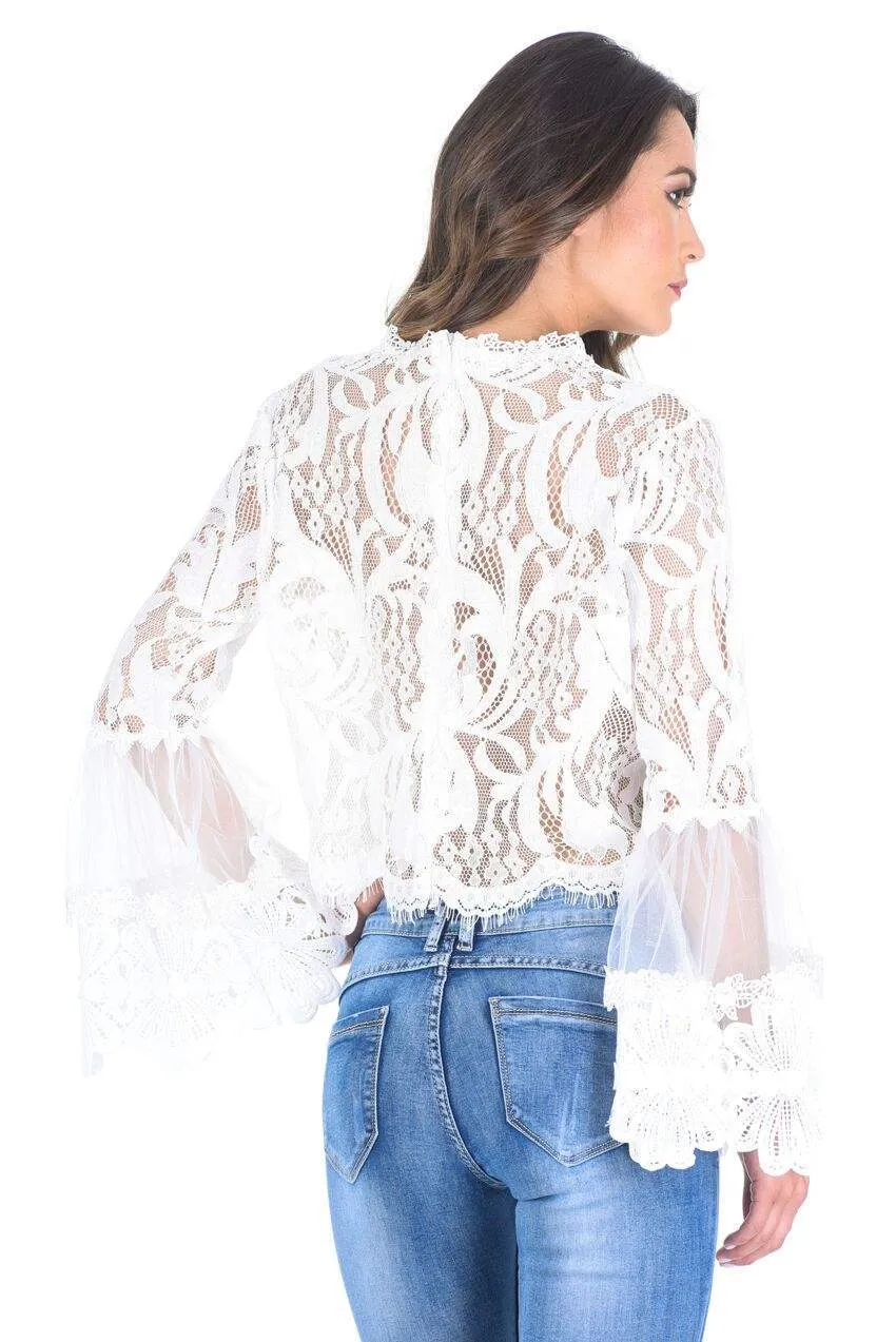 Cream Sheer Lace Long Sleeve Top sold by AX Paris product image thumbnail 3